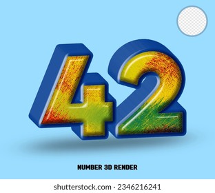 3D render number blue line with abstract colorfull glossy