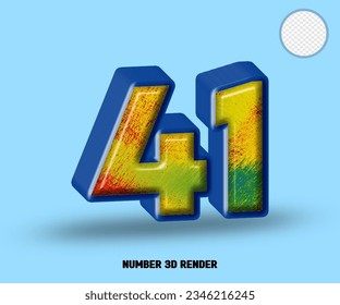 3D render number blue line with abstract colorfull glossy