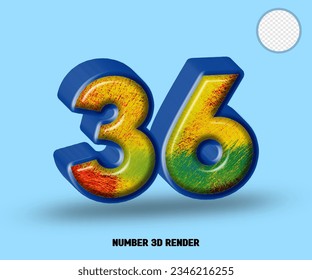 3D render number blue line with abstract colorfull glossy