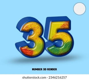 3D render number blue line with abstract colorfull glossy