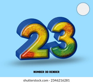 3D render number blue line with abstract colorfull glossy