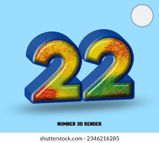 3D render number blue line with abstract colorfull glossy