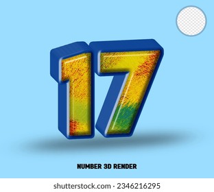 3D render number blue line with abstract colorfull glossy