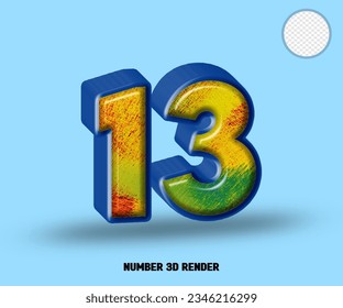 3D render number blue line with abstract colorfull glossy