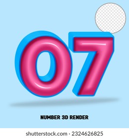 3D render number blue and pink glossy color