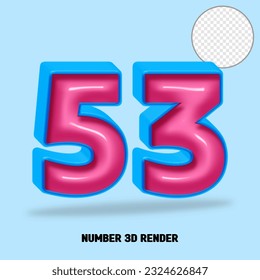 3D render number blue and pink glossy color