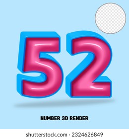 3D render number blue and pink glossy color