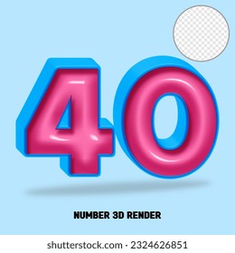 3D render number blue and pink glossy color