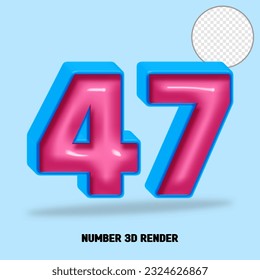 3D render number blue and pink glossy color