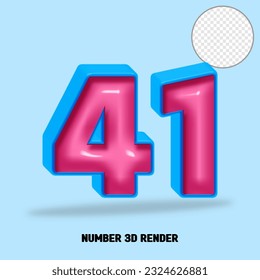 3D render number blue and pink glossy color