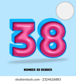3D render number blue and pink glossy color