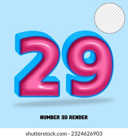 3D render number blue and pink glossy color