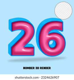 3D render number blue and pink glossy color