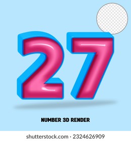 3D render number blue and pink glossy color