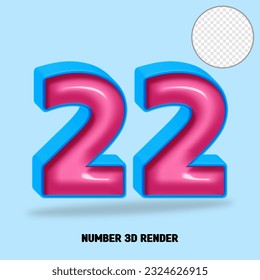 3D render number blue and pink glossy color