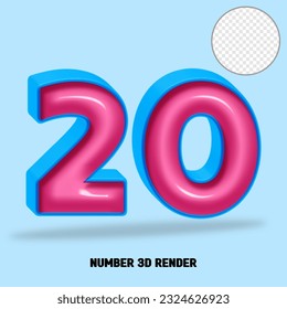 3D render number blue and pink glossy color