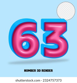 3D render number blue pink glossy color