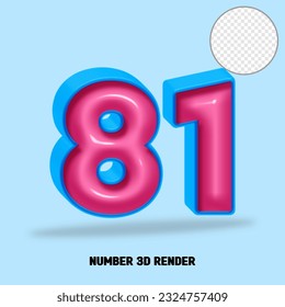 3D render number blue pink glossy color