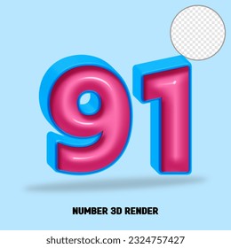 3D render number blue pink glossy color