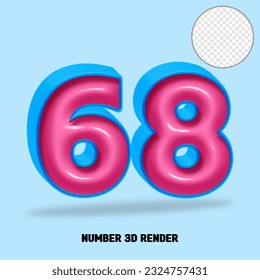 3D render number blue pink glossy color