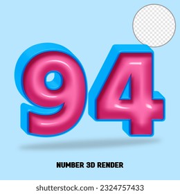 3D render number blue pink glossy color