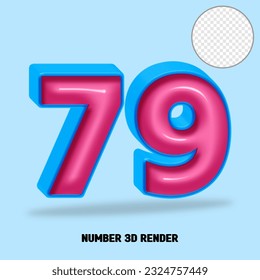 3D render number blue pink glossy color