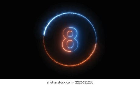 3d render, number eight glowing in the dark