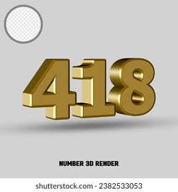 3D render number with gold style