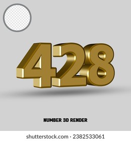 3D render number with gold style