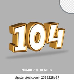 3D render number with gold and white color