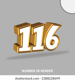 3D render number with gold and white color