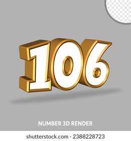 3D render number with gold and white color
