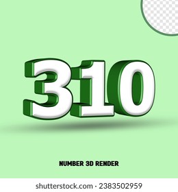 3D render number green white color
