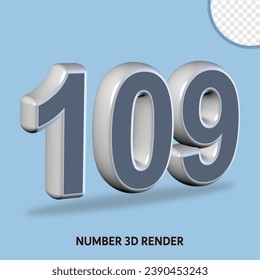 3D render number grey white color