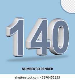 3D render number grey white color