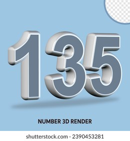 3D render number grey white color