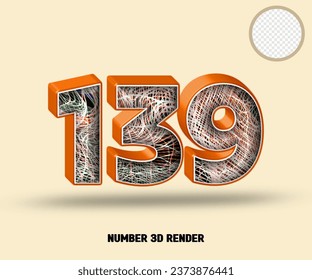 3D render number line orange glossy with wave line abstract texture