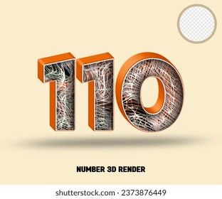 3D línea de número de representación naranja brillante con textura abstracta de línea de onda