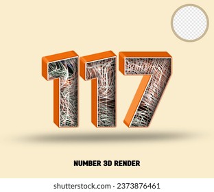 3D render number line orange glossy with wave line abstract texture
