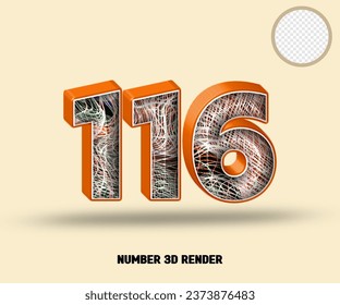 3D render number line orange glossy with wave line abstract texture