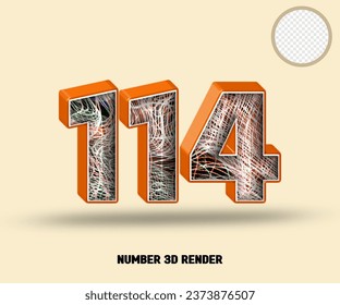 3D render number line orange glossy with wave line abstract texture