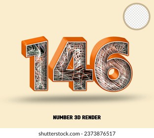 3D línea de número de representación naranja brillante con textura abstracta de línea de onda