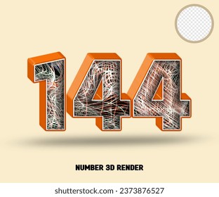 3D render number line orange glossy with wave line abstract texture