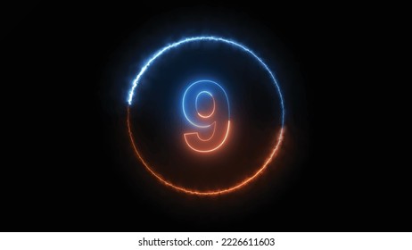 3d render, number nine glowing in the dark