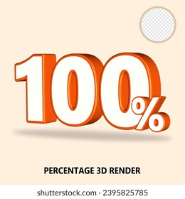 3D render number percenntage white orange color 