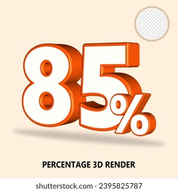 3D render number percenntage white orange color 