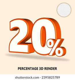3D render number percenntage white orange color 
