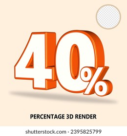3D render number percenntage white orange color 