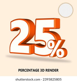 3D render number percenntage white orange color 