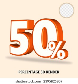 3D render number percenntage white orange color 